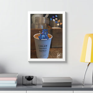 Colorful Framed Poster with Coffee Bear Illustration, Wall Art, Home Decor, Gift for Coffee Lovers, Cute Art, Unique Coffee Shop Decor