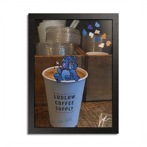 Colorful Framed Poster with Coffee Bear Illustration, Wall Art, Home Decor, Gift for Coffee Lovers, Cute Art, Unique Coffee Shop Decor