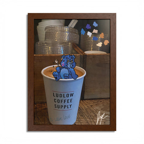 Colorful Framed Poster with Coffee Bear Illustration, Wall Art, Home Decor, Gift for Coffee Lovers, Cute Art, Unique Coffee Shop Decor